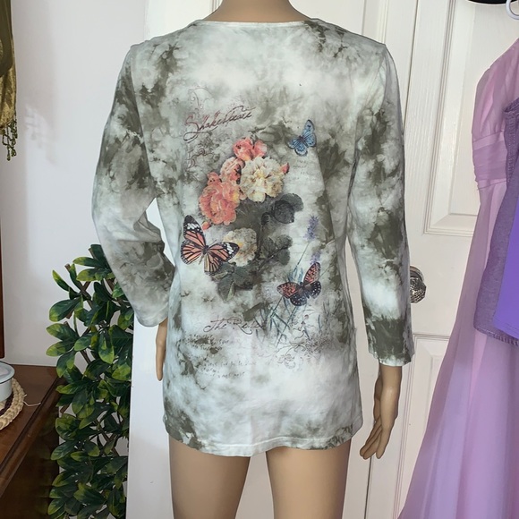 Cactus Shakespeare jewelled butterflies green tie dye shirt L - Picture 3 of 10